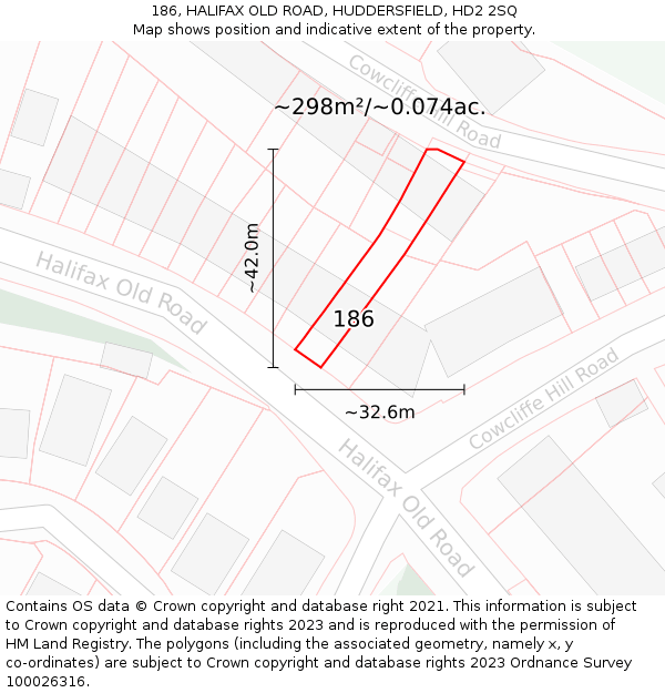 186, HALIFAX OLD ROAD, HUDDERSFIELD, HD2 2SQ: Plot and title map
