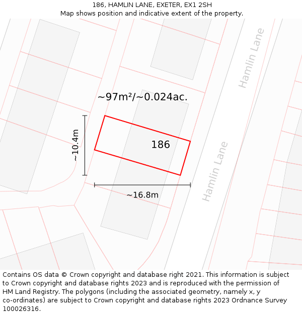 186, HAMLIN LANE, EXETER, EX1 2SH: Plot and title map
