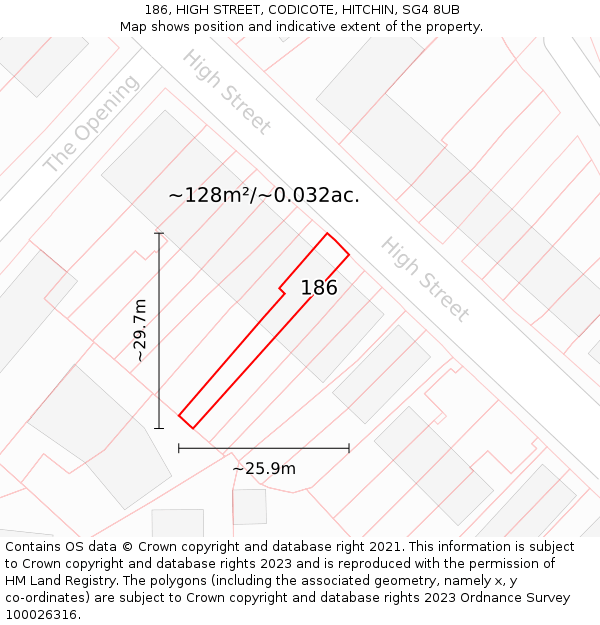 186, HIGH STREET, CODICOTE, HITCHIN, SG4 8UB: Plot and title map
