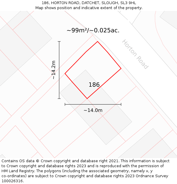 186, HORTON ROAD, DATCHET, SLOUGH, SL3 9HL: Plot and title map