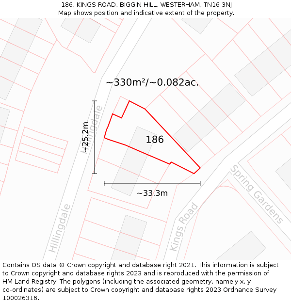 186, KINGS ROAD, BIGGIN HILL, WESTERHAM, TN16 3NJ: Plot and title map