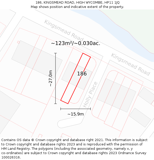 186, KINGSMEAD ROAD, HIGH WYCOMBE, HP11 1JQ: Plot and title map