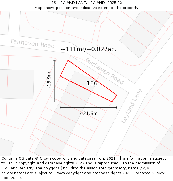 186, LEYLAND LANE, LEYLAND, PR25 1XH: Plot and title map