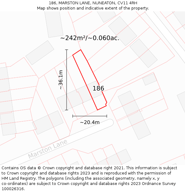 186, MARSTON LANE, NUNEATON, CV11 4RH: Plot and title map