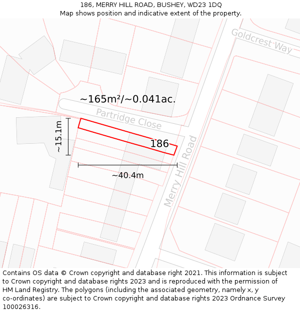 186, MERRY HILL ROAD, BUSHEY, WD23 1DQ: Plot and title map
