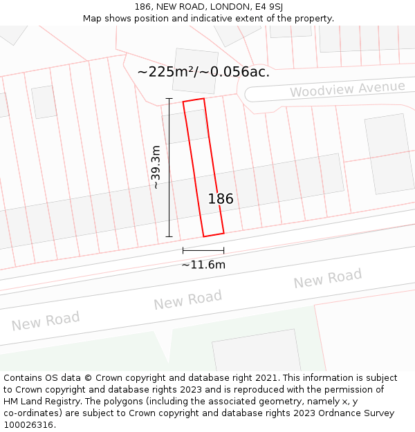 186, NEW ROAD, LONDON, E4 9SJ: Plot and title map