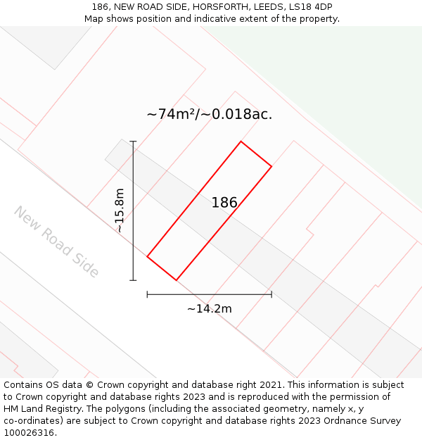 186, NEW ROAD SIDE, HORSFORTH, LEEDS, LS18 4DP: Plot and title map