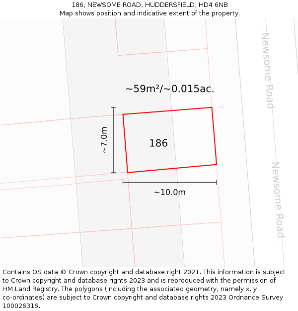 186, NEWSOME ROAD, HUDDERSFIELD, HD4 6NB: Plot and title map