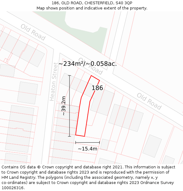 186, OLD ROAD, CHESTERFIELD, S40 3QP: Plot and title map