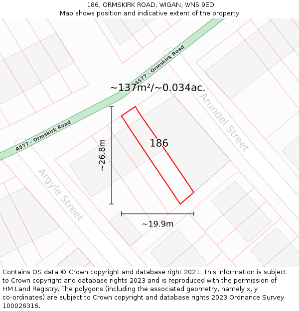 186, ORMSKIRK ROAD, WIGAN, WN5 9ED: Plot and title map