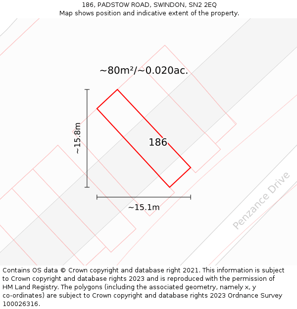 186, PADSTOW ROAD, SWINDON, SN2 2EQ: Plot and title map
