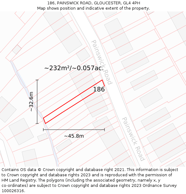 186, PAINSWICK ROAD, GLOUCESTER, GL4 4PH: Plot and title map