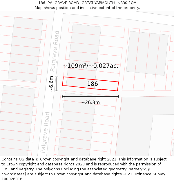 186, PALGRAVE ROAD, GREAT YARMOUTH, NR30 1QA: Plot and title map