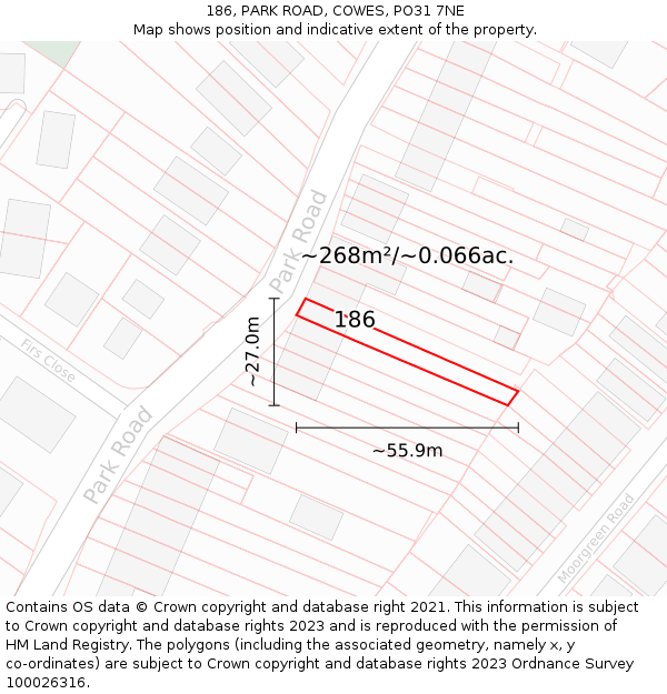 186, PARK ROAD, COWES, PO31 7NE: Plot and title map