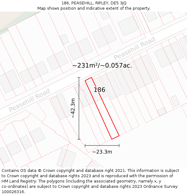 186, PEASEHILL, RIPLEY, DE5 3JQ: Plot and title map