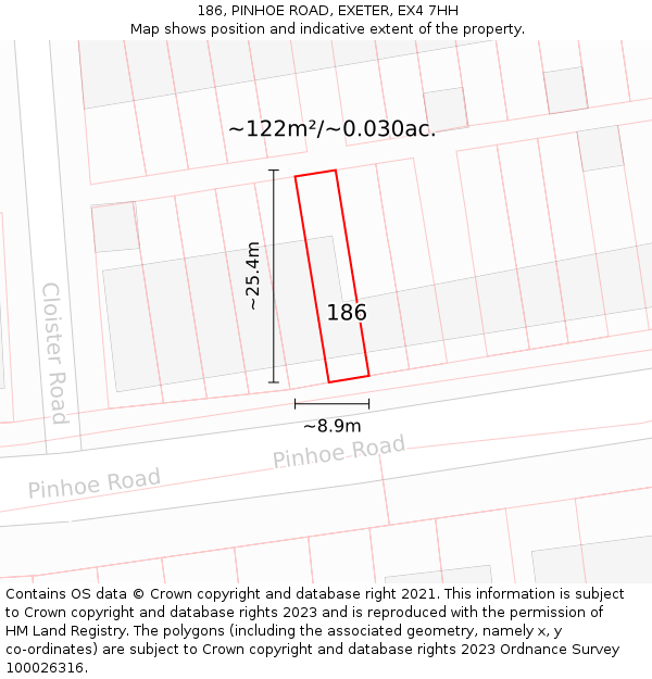 186, PINHOE ROAD, EXETER, EX4 7HH: Plot and title map
