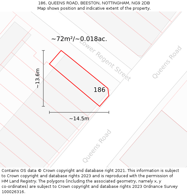186, QUEENS ROAD, BEESTON, NOTTINGHAM, NG9 2DB: Plot and title map