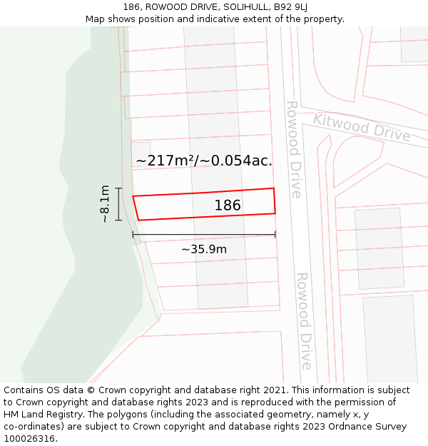 186, ROWOOD DRIVE, SOLIHULL, B92 9LJ: Plot and title map