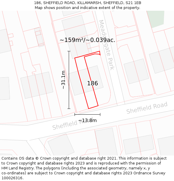 186, SHEFFIELD ROAD, KILLAMARSH, SHEFFIELD, S21 1EB: Plot and title map