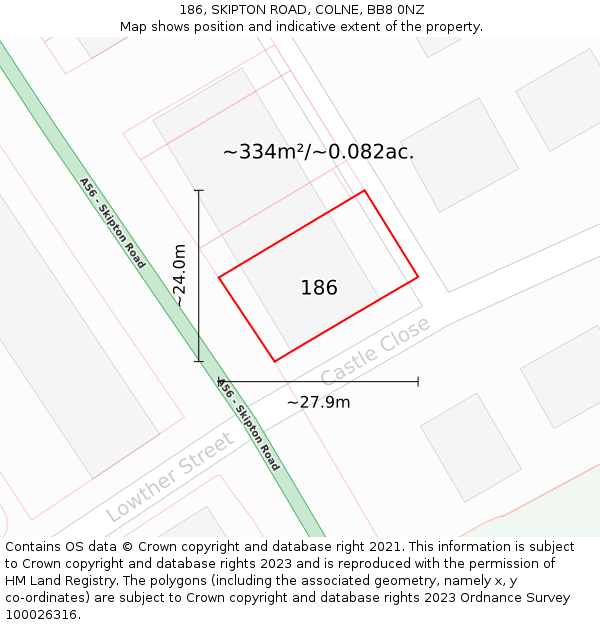 186, SKIPTON ROAD, COLNE, BB8 0NZ: Plot and title map