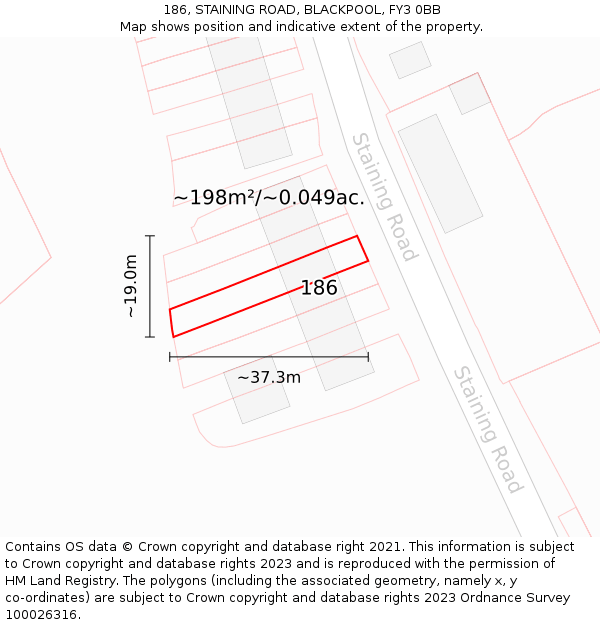 186, STAINING ROAD, BLACKPOOL, FY3 0BB: Plot and title map