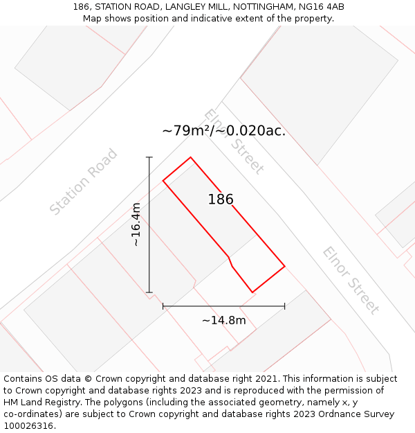 186, STATION ROAD, LANGLEY MILL, NOTTINGHAM, NG16 4AB: Plot and title map