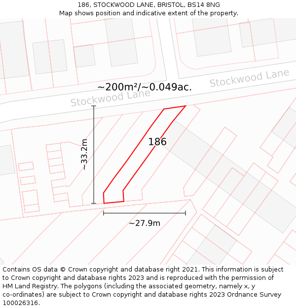 186, STOCKWOOD LANE, BRISTOL, BS14 8NG: Plot and title map