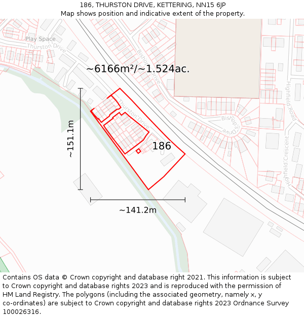 186, THURSTON DRIVE, KETTERING, NN15 6JP: Plot and title map