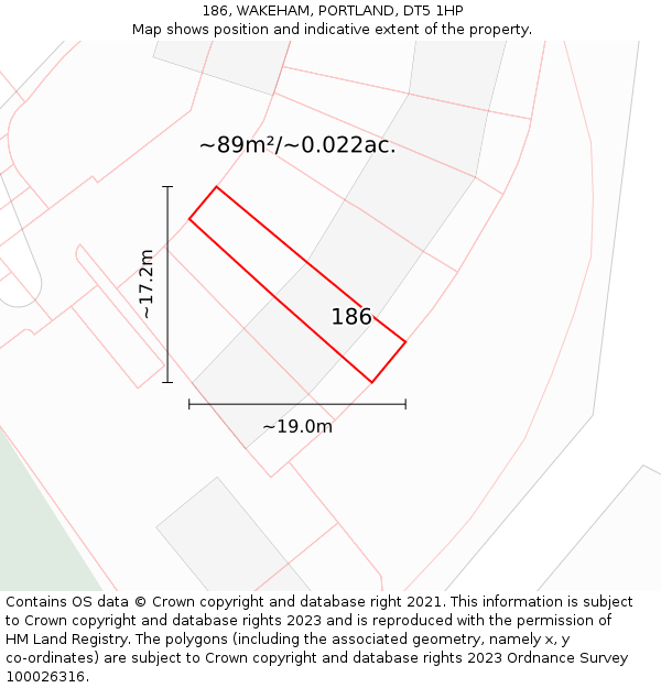 186, WAKEHAM, PORTLAND, DT5 1HP: Plot and title map