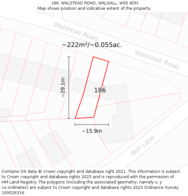 186, WALSTEAD ROAD, WALSALL, WS5 4DN: Plot and title map