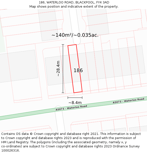 186, WATERLOO ROAD, BLACKPOOL, FY4 3AD: Plot and title map