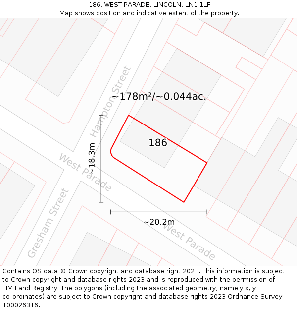 186, WEST PARADE, LINCOLN, LN1 1LF: Plot and title map