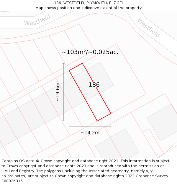 186, WESTFIELD, PLYMOUTH, PL7 2EL: Plot and title map