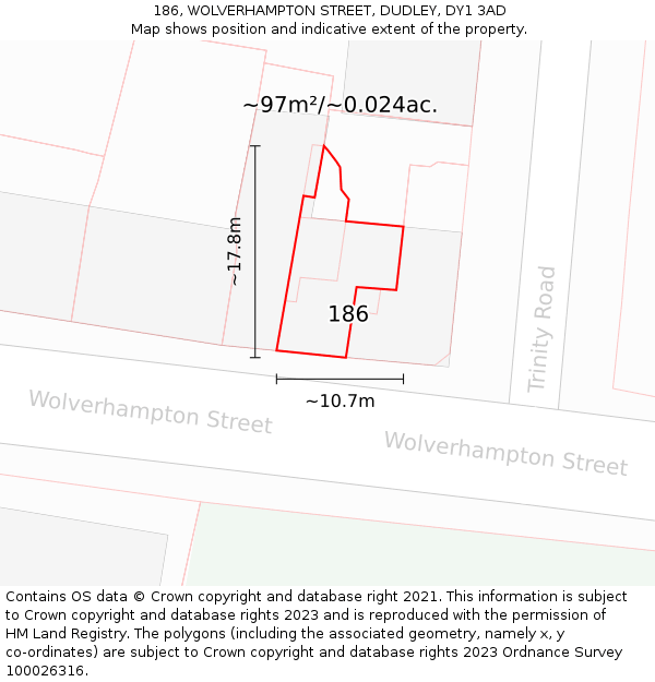 186, WOLVERHAMPTON STREET, DUDLEY, DY1 3AD: Plot and title map