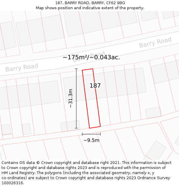 187, BARRY ROAD, BARRY, CF62 9BG: Plot and title map
