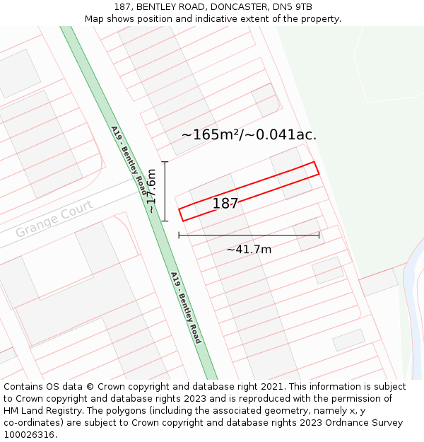 187, BENTLEY ROAD, DONCASTER, DN5 9TB: Plot and title map