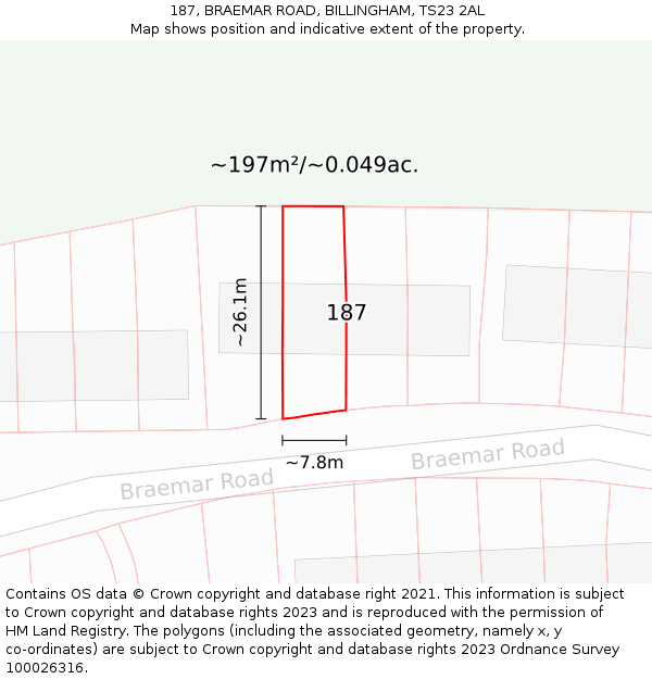 187, BRAEMAR ROAD, BILLINGHAM, TS23 2AL: Plot and title map