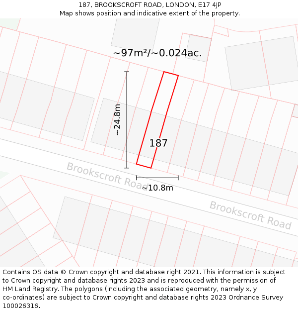 187, BROOKSCROFT ROAD, LONDON, E17 4JP: Plot and title map