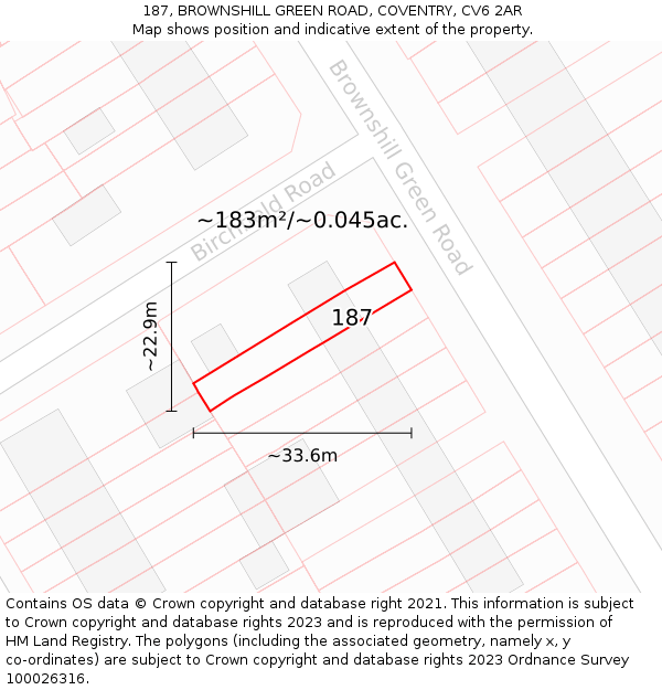 187, BROWNSHILL GREEN ROAD, COVENTRY, CV6 2AR: Plot and title map