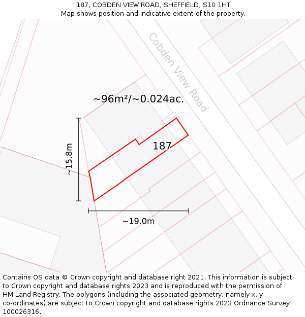 187, COBDEN VIEW ROAD, SHEFFIELD, S10 1HT: Plot and title map