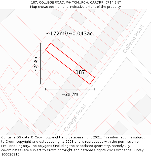 187, COLLEGE ROAD, WHITCHURCH, CARDIFF, CF14 2NT: Plot and title map
