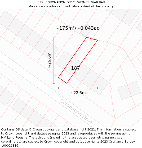 187, CORONATION DRIVE, WIDNES, WA8 8AB: Plot and title map