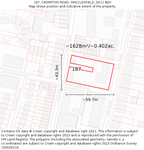 187, CROMPTON ROAD, MACCLESFIELD, SK11 8EH: Plot and title map