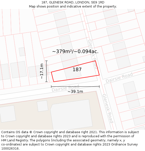 187, GLENESK ROAD, LONDON, SE9 1RD: Plot and title map
