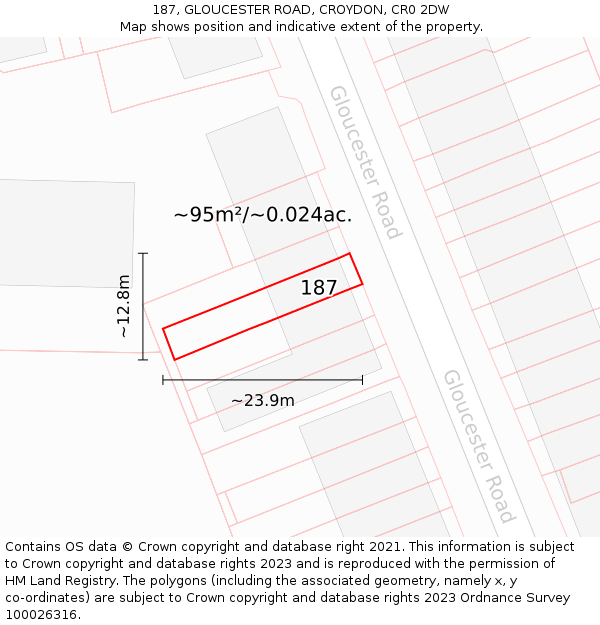 187, GLOUCESTER ROAD, CROYDON, CR0 2DW: Plot and title map