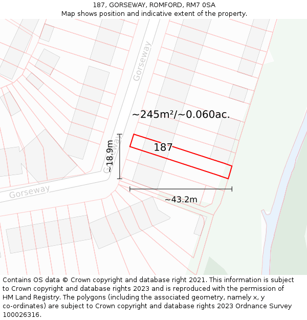 187, GORSEWAY, ROMFORD, RM7 0SA: Plot and title map