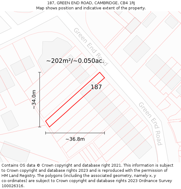187, GREEN END ROAD, CAMBRIDGE, CB4 1RJ: Plot and title map