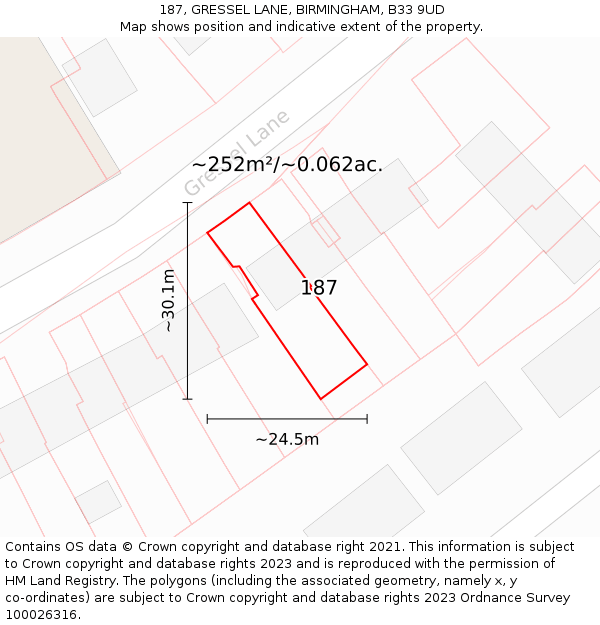 187, GRESSEL LANE, BIRMINGHAM, B33 9UD: Plot and title map