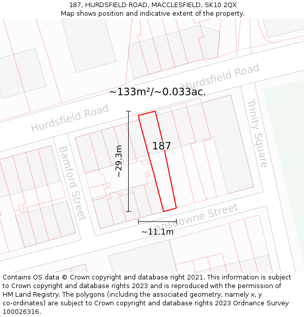 187, HURDSFIELD ROAD, MACCLESFIELD, SK10 2QX: Plot and title map