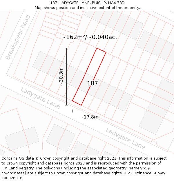 187, LADYGATE LANE, RUISLIP, HA4 7RD: Plot and title map